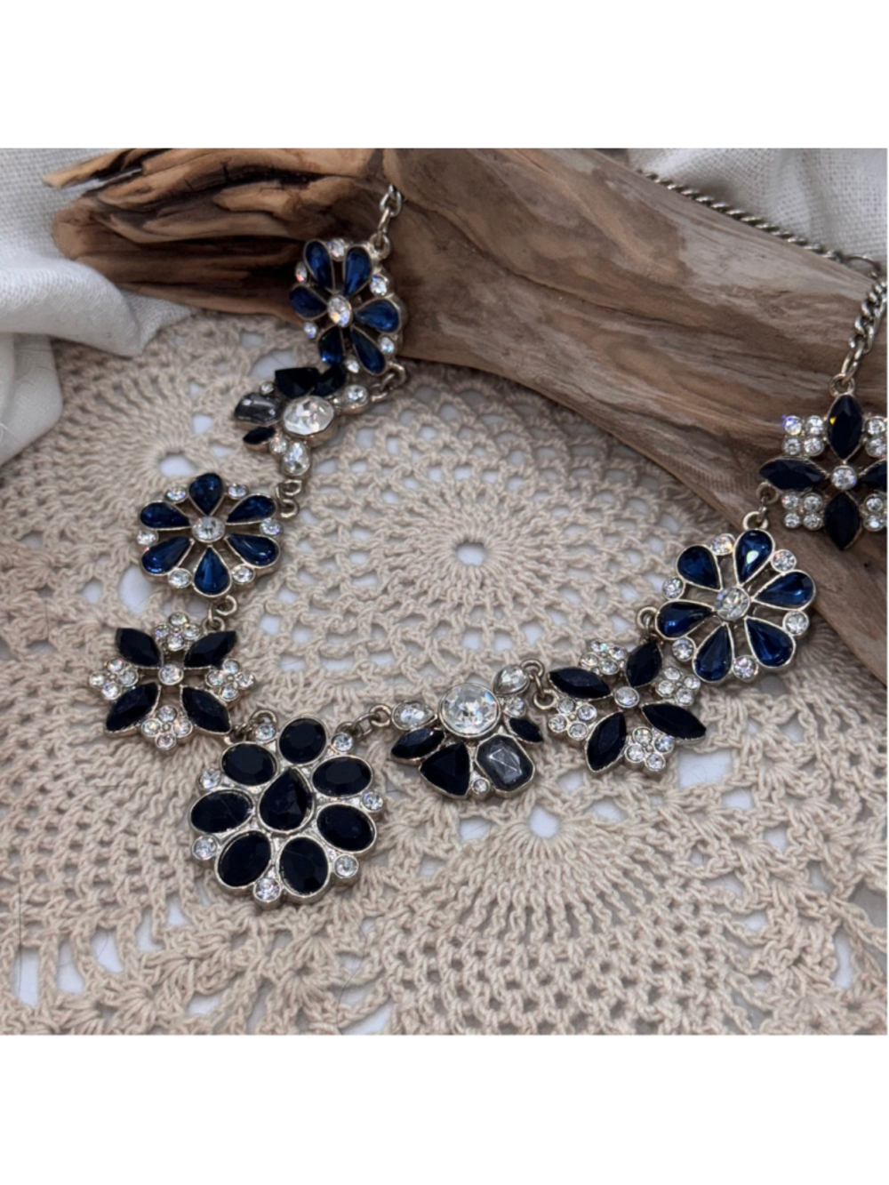 Vintage Style Floral Rhinestone Statement Necklace